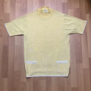Vintage 70s Leighton’s New York Cotton Knit Top Yellow & White Stripes Unisex L